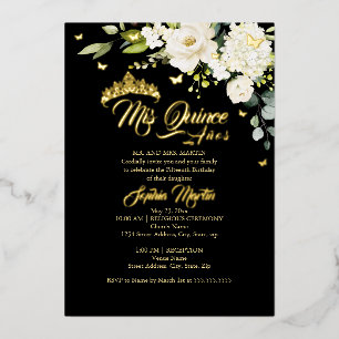 Champagne Floral Black Gold Mis Quince Quinceanera