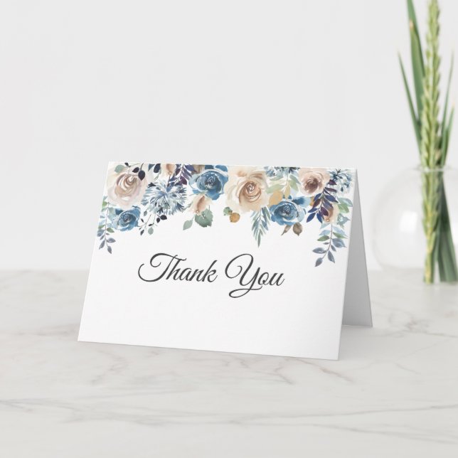 Champagne Floral Bouquet Wedding Photo Thank You (Front)