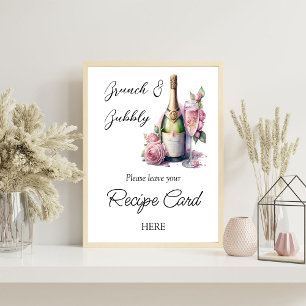 Champagne Floral Bridal Shower Recipe Request Poster