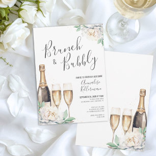Champagne Floral Brunch And Bubbly Bridal Shower Invitation