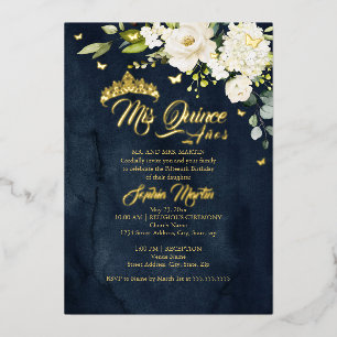 Champagne Floral Navy Gold Mis Quince Quinceanera