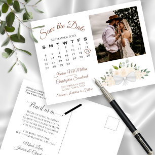 Champagne Floral Photo & Calendar Save the Date Announcement Postcard