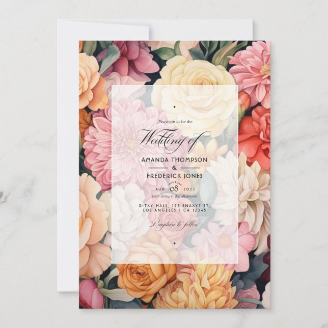 Champagne Floral Wedding Invitation (Front)