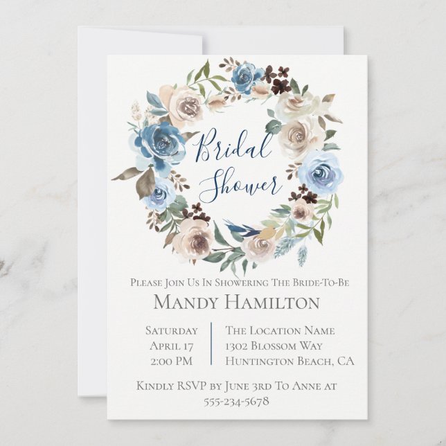 Champagne Floral Wreath Bridal Shower Invitation (Front)
