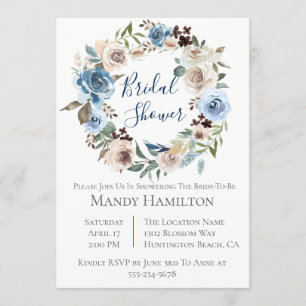 Champagne Floral Wreath Bridal Shower Invitation