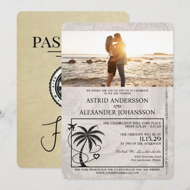 Champagne Florida Passport Wedding Invitation (Front/Back)