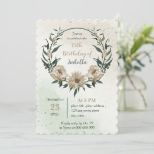 champagne flowers greenery birthday invitation