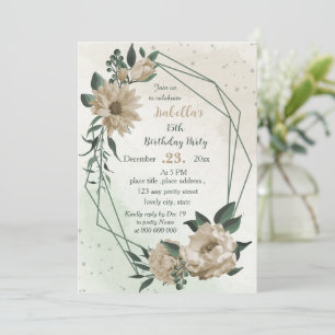 champagne flowers greenery birthday invitation
