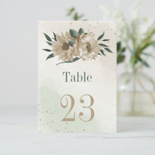 champagne flowers greenery botanical table number