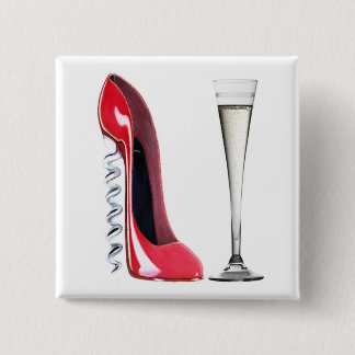 Champagne Flute Glass and Corkscrew Stiletto Shoe 15 Cm Square Badge