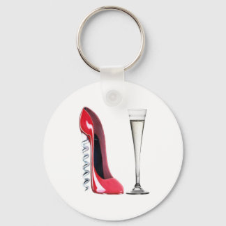 Champagne Flute Glass and Corkscrew Stiletto Shoe Key Ring