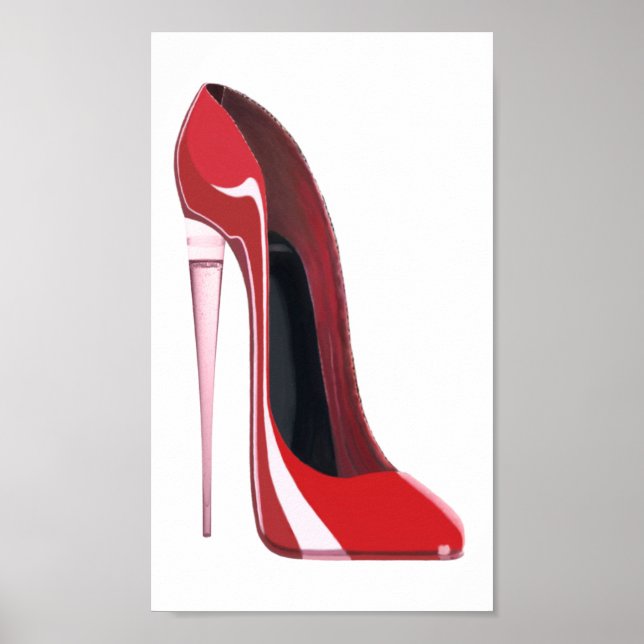 Champagne Flute Red Stiletto Shoe Art Poster (Front)