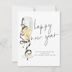 Champagne Flute Script Happy New Year Card