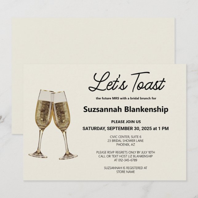 Champagne Flute Toast Bridal Shower Template (Front/Back)