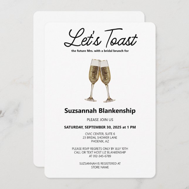 Champagne Flute Toast Bridal Shower Template (Front/Back)