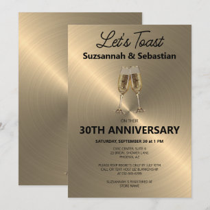 Champagne Flute Toast on Faux Metallic Invitation