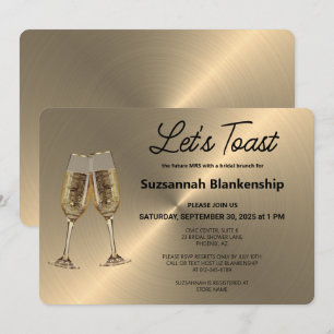 Champagne Flute Toast on Faux Metallic  Invitation