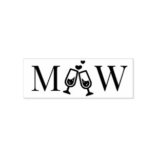 Champagne Flutes Couple Wedding 2 Initial Monogram Self-inking Stamp