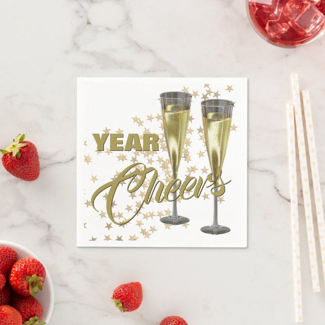 Champagne Flutes Custom Happy New Year Napkin (Insitu)