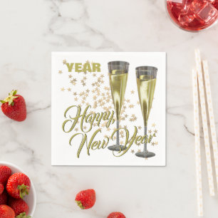 Champagne Flutes Custom Happy New Year Napkin