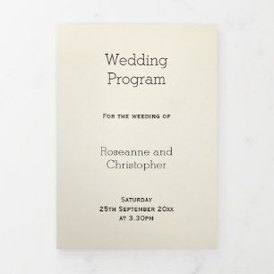 Champagne Flutes Design Champagne Coloured Wedding Tri-Fold Programme