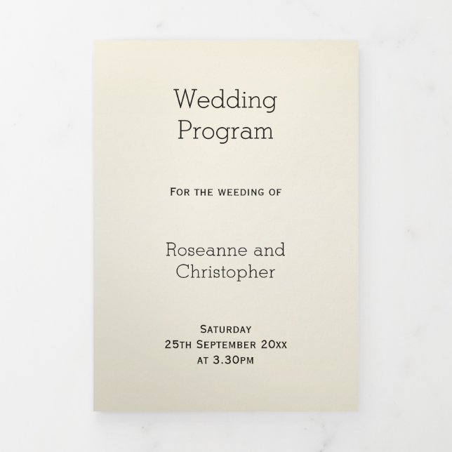 Champagne Flutes Design Champagne Coloured Wedding Tri-Fold Programme (Cover)
