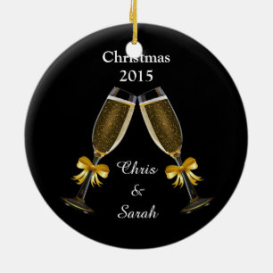 Champagne Flutes on Black Ceramic Tree Decoration
