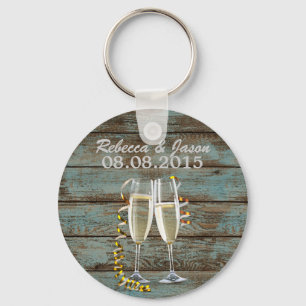 champagne flutes rustic blue barn wedding key ring