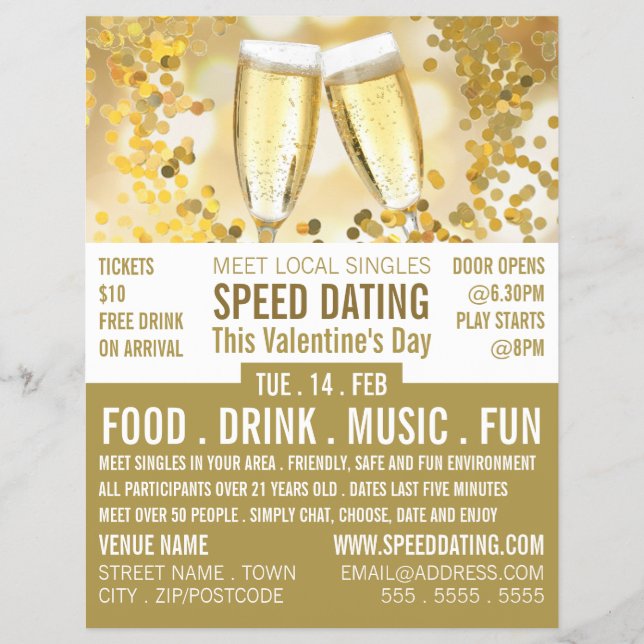 Champagne Flutes, Speed Dating Event Advertising Flyer (Front)