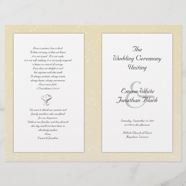 Champagne Folded Christian Wedding Program (Front)