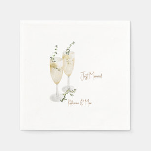 Champagne Foliage Gold Wedding Just Married Napkin