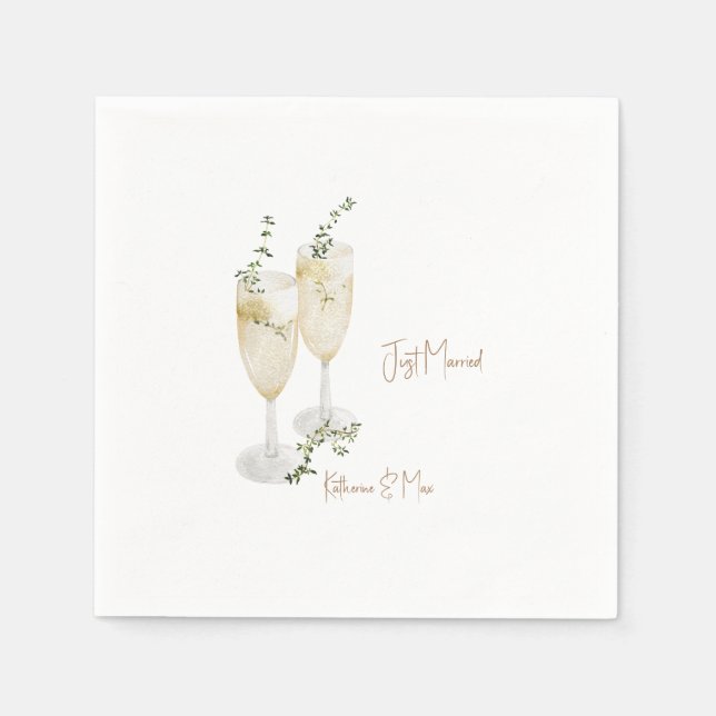 Champagne Foliage Gold Wedding Just Married Napkin (Front)
