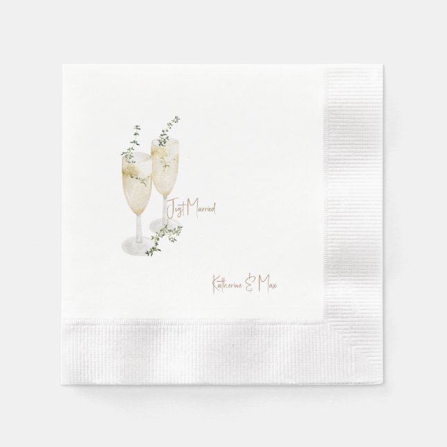 Champagne Foliage Wedding Just Married Coined Napkin (Front)