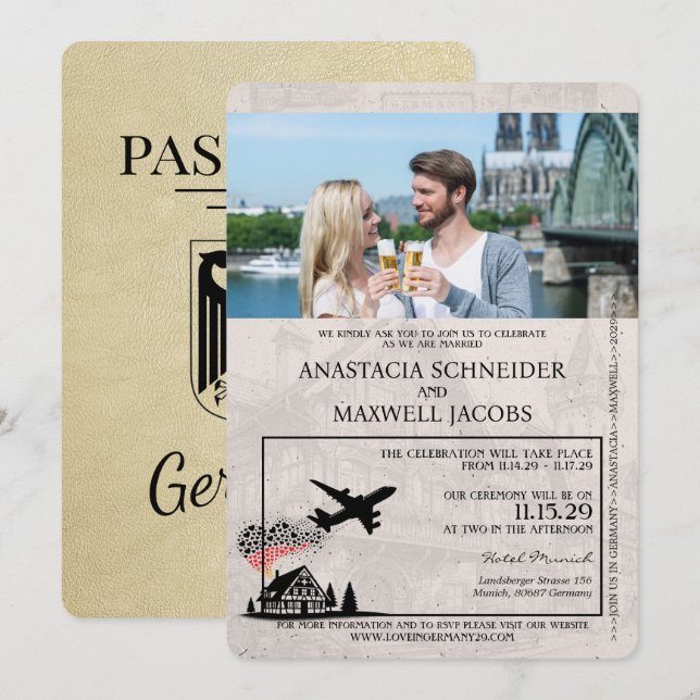 Champagne Germany Passport Wedding Invitation (Front/Back)