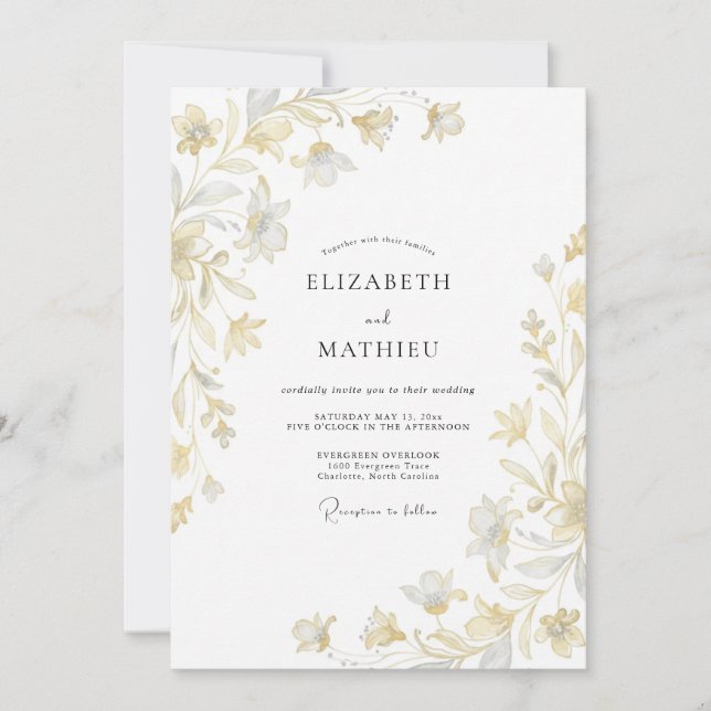 Champagne Gilded Leaf Wedding Invitation (Front)