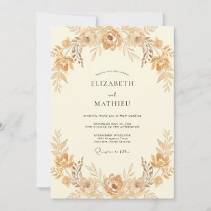 Champagne Gilded Wreath Wedding Invitation