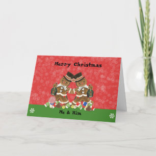 Champagne Gingerbread Man Christmas Card Gay Men