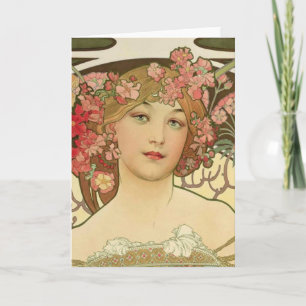 Champagne Girl Alphonse Mucha Greeting Card