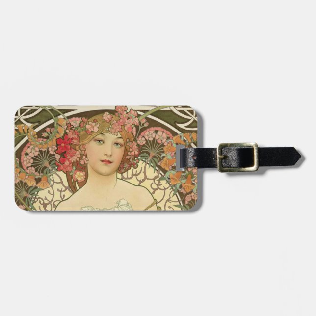 Champagne Girl Alphonse Mucha Luggage Tag (Front Horizontal)