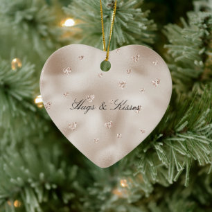 Champagne Glam Blush Glitter Hearts   Ceramic Tree Decoration