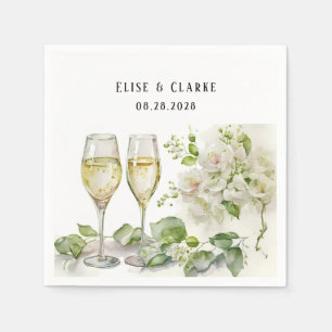 Champagne Glass and Florals Custom Wedding Napkin