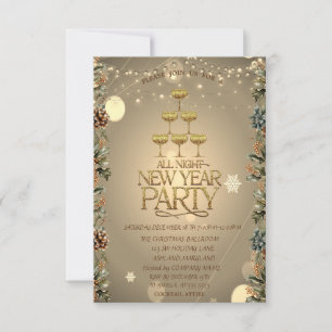 Champagne Glass Branches Christmas Company  Invitation