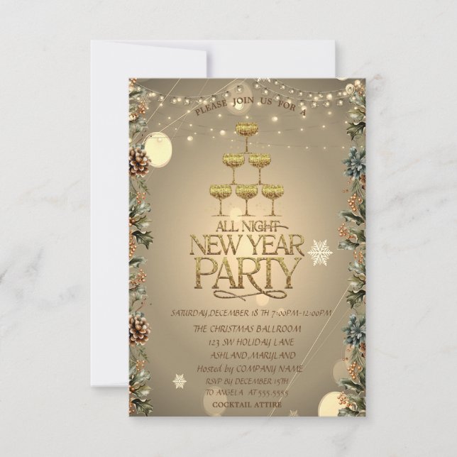Champagne Glass Branches Christmas Company  Invitation (Front)