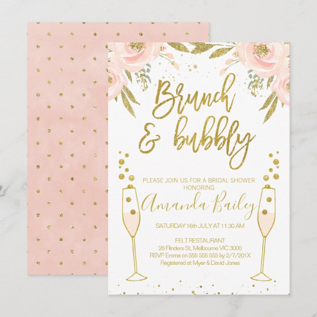 Champagne Glass Brunch Bridal Shower Invitation (Front/Back)