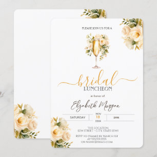 Champagne Glass Chic Roses Bridal Luncheon Invitation