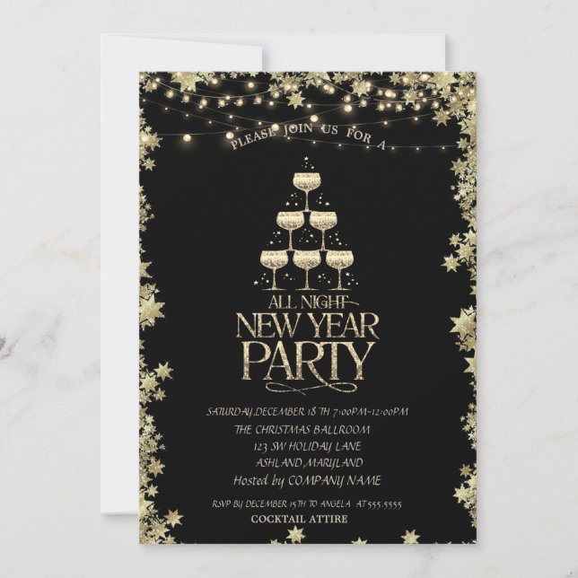 Champagne Glass Cocktail Stars Holiday Invitation (Front)