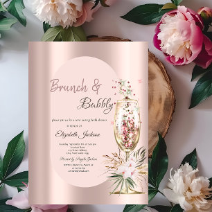 Champagne Glass Drips Flowers Rose Gold Invitation