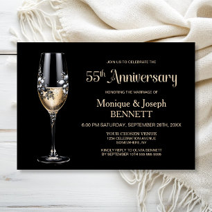 Champagne Glass Floral 55th Wedding Anniversary Invitation