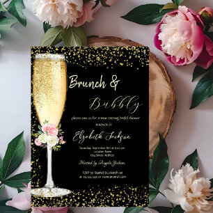 Champagne Glass Flowers Diamonds Invitation