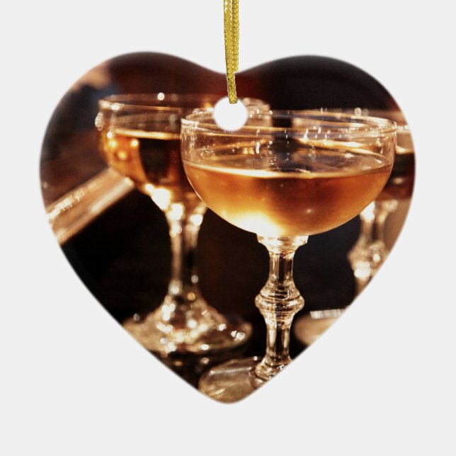 champagne glass golden toast ceramic tree decoration (Front)